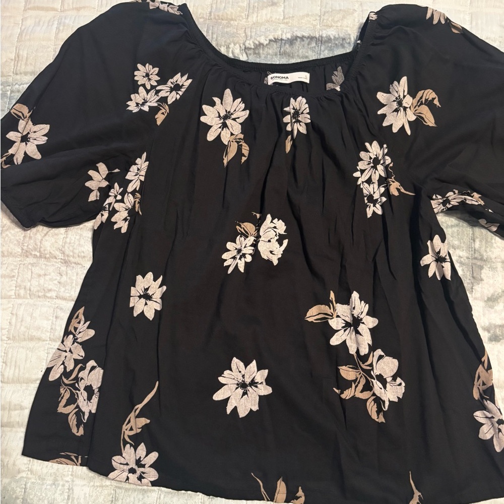 Sonoma Black and Cream Floral Blouse